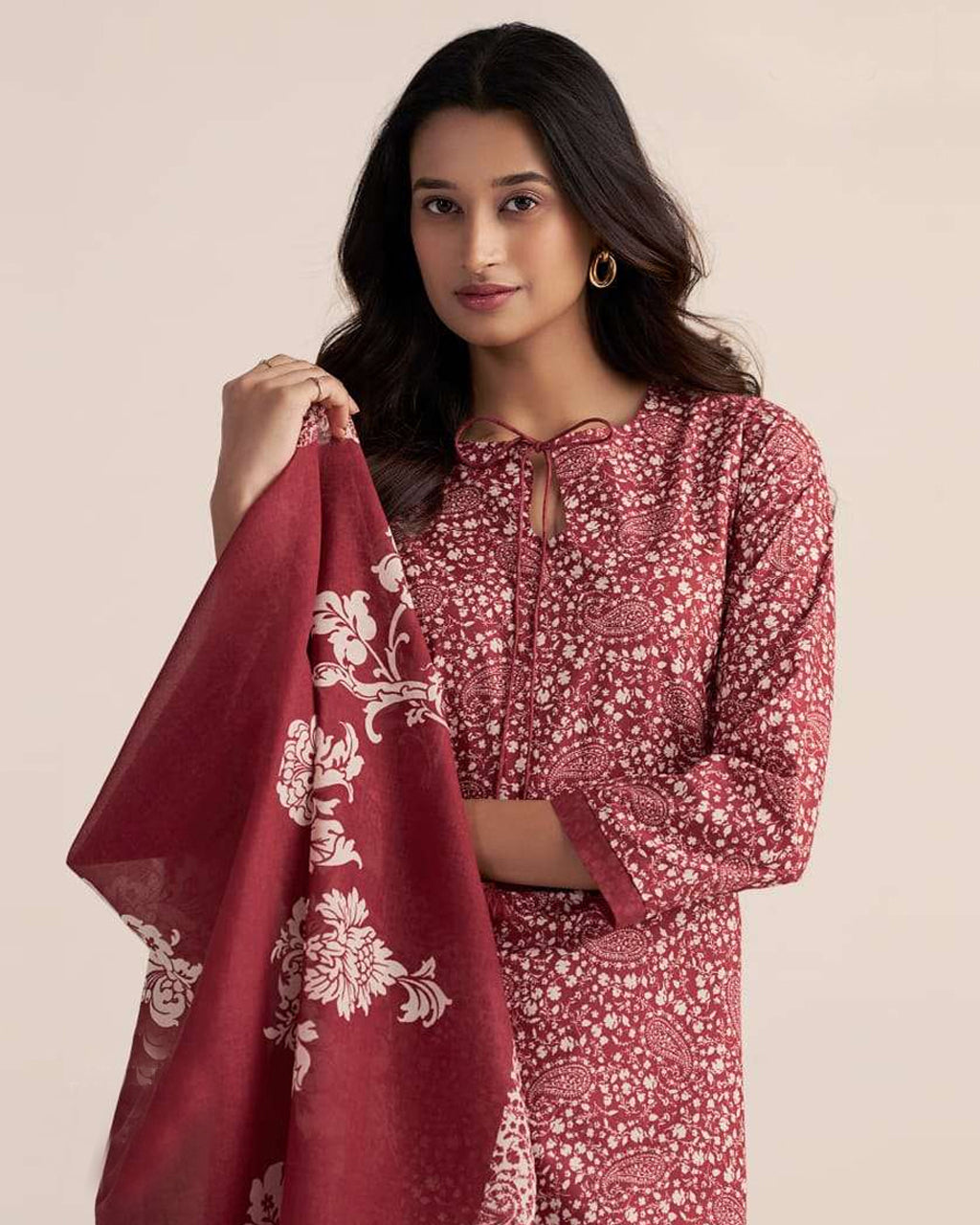 Maroon Oak Premium Cotton Printed Breezy Elegance