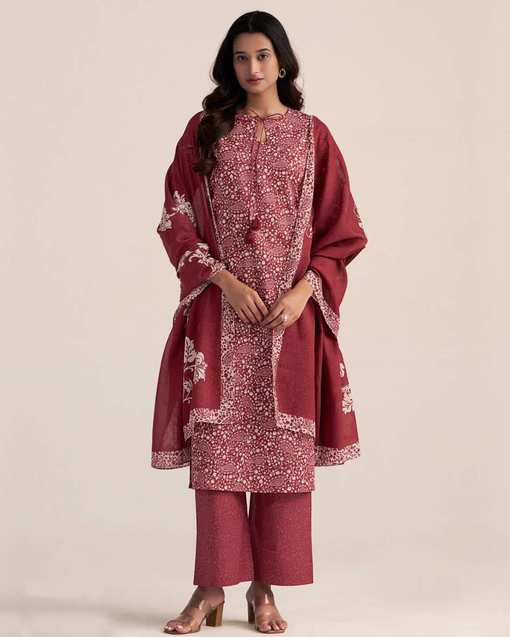 Maroon Oak Premium Cotton Printed Breezy Elegance