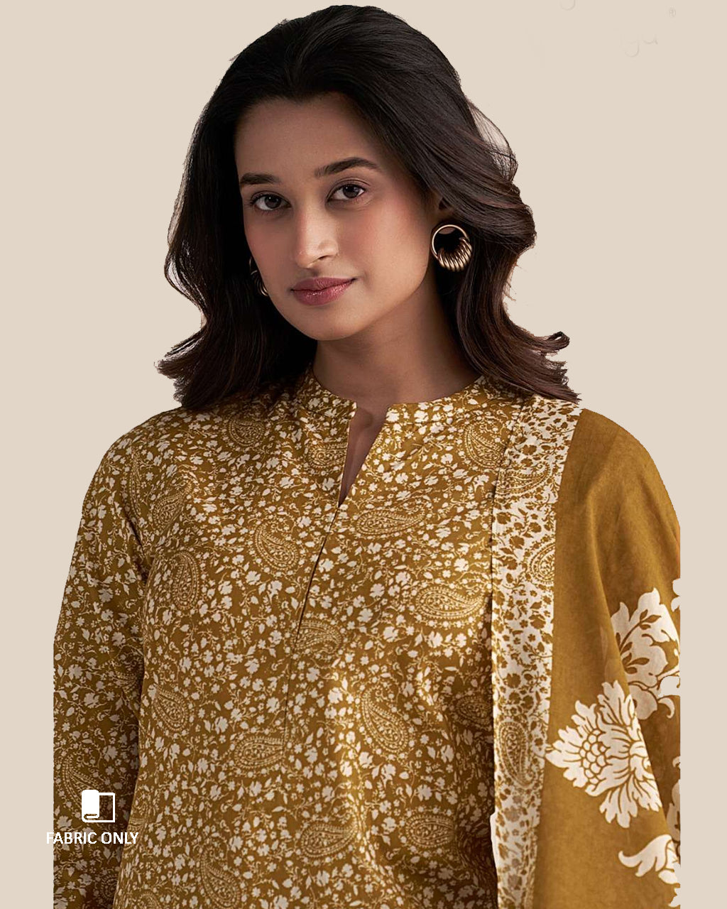 Damascene Yellow Premium Cotton Printed Unstitched Dress Material
