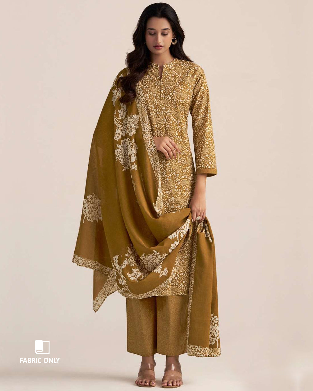 Damascene Yellow Premium Cotton Printed Unstitched Dress Material