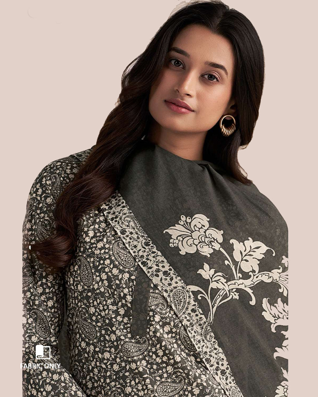 Waza Bear Grey Premium Cotton Printed Unstitched Dress Material