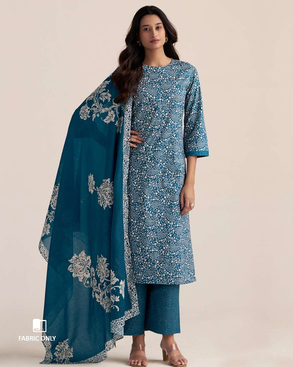 Seashell Cove Blue Premium Cotton Printed Unstitched Dress Material