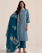 Seashell Cove Blue Premium Cotton Printed Unstitched Dress Material