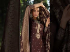 Bitter Chocolate Brown Viscose Pashmina With Heavy Embroidery Work Jacquard Unstitched Dress Material