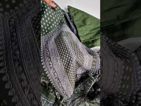 Army Green Muslin Unstitched Dress Material With Beautiful Rhinestones Work