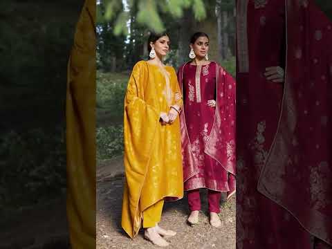 Gold Fusion Viscose Pashmina With Heavy Embroidery Work Jacquard Unstitched Dress Material