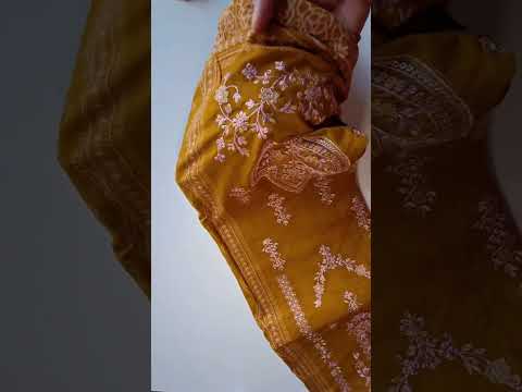 Pumpkin Skin Yellow Cotton with Heavy Embroidery & Mal Mal Dupatta Unstitched Dress Material